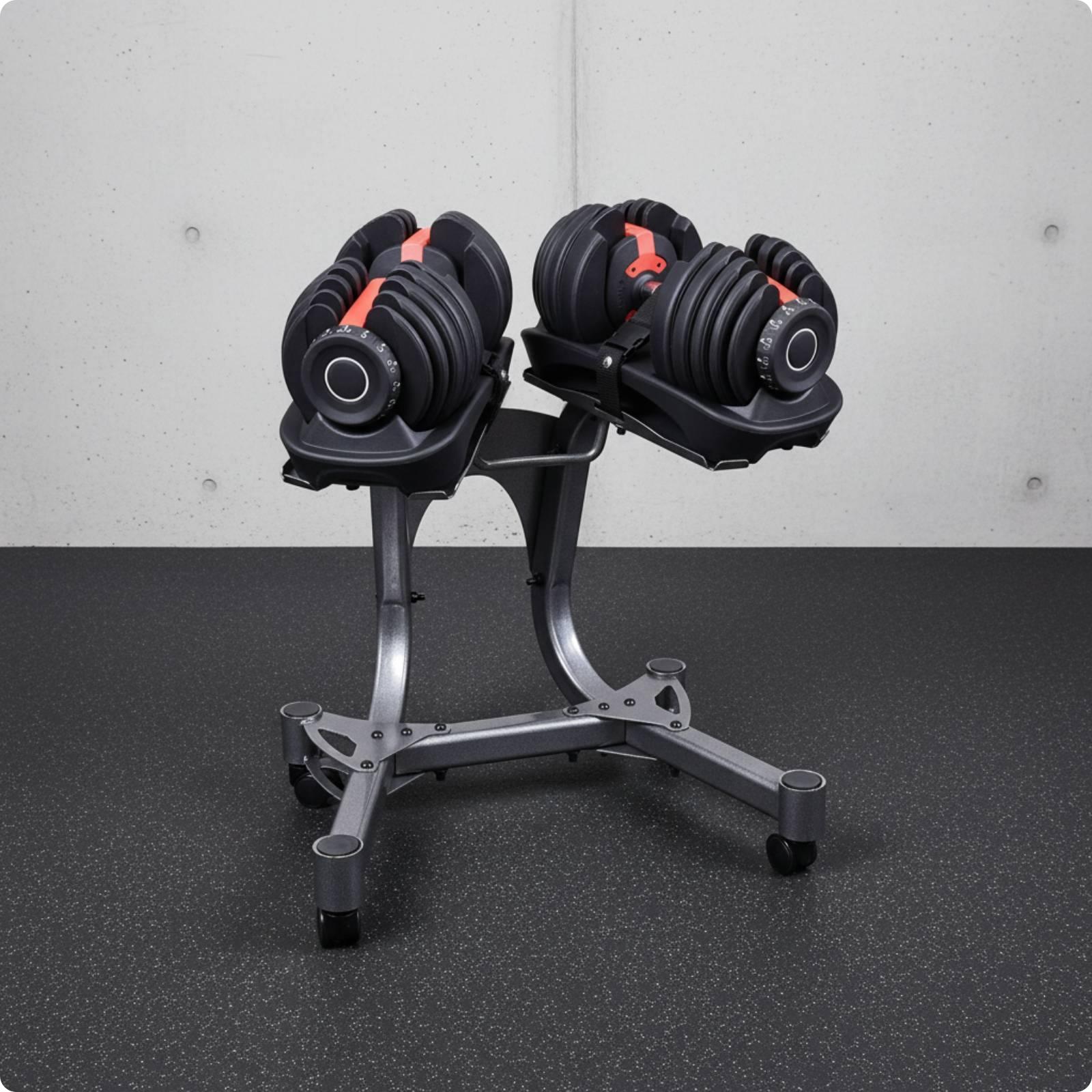 Adjustable Dumbbell Stand on W - đánh giá và giá Caster Wheel